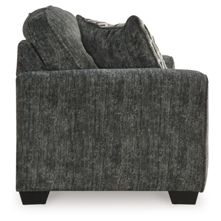 Gray Gunmetal Fabric Loveseat with Track Arms