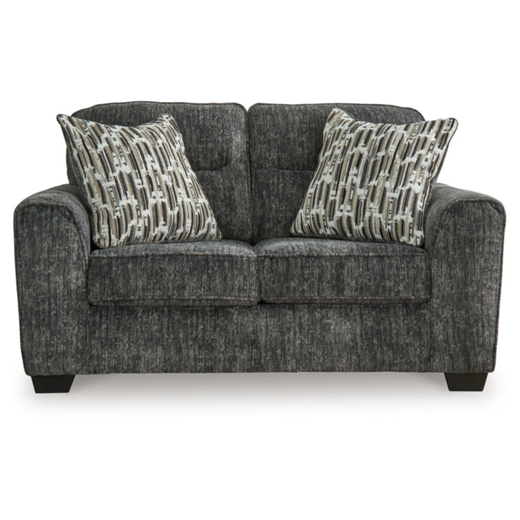 Gray Gunmetal Fabric Loveseat with Track Arms