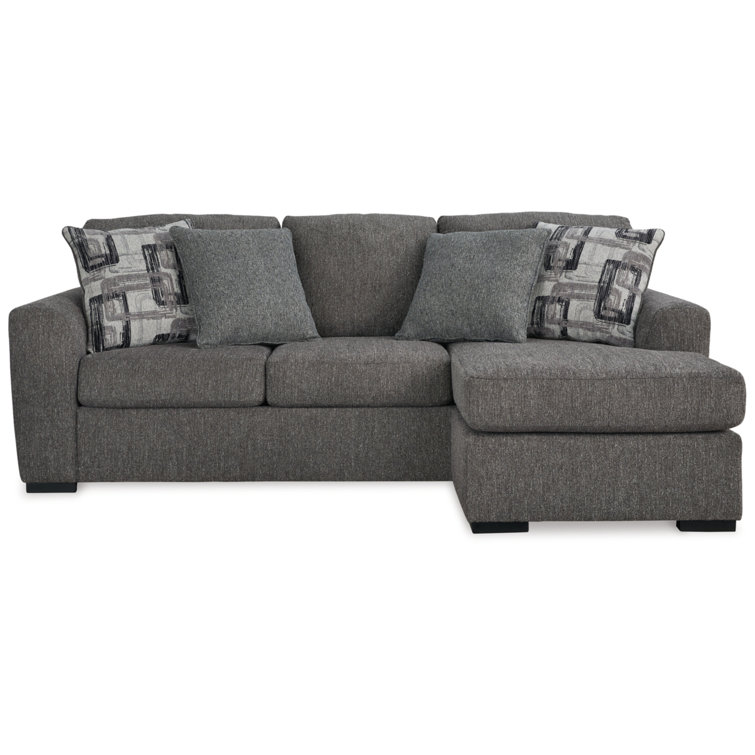 Gray Fabric Track Arm Sofa Chaise with Ottoman