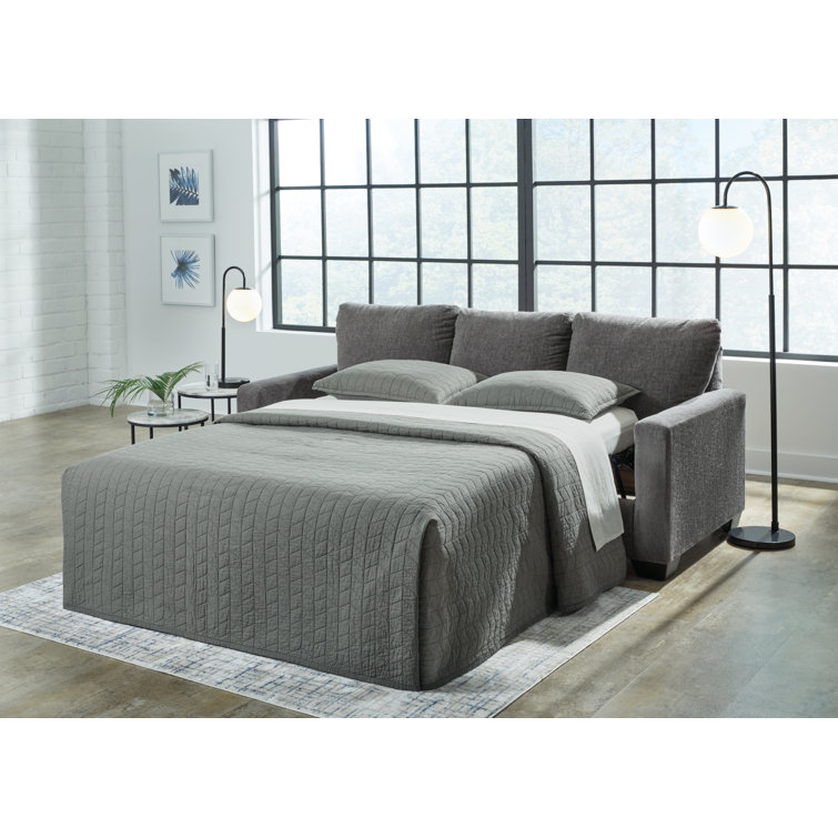 Pewter Gray Queen Memory Foam Sleeper Sofa with Removable Cushions