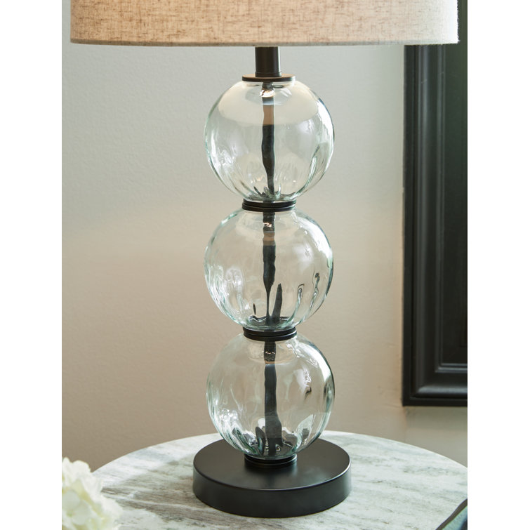 Black Glass and Metal Table Lamp Set with Drum Shade