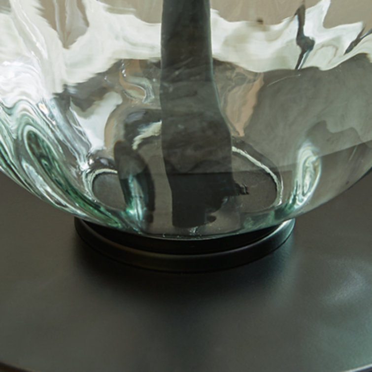 Black Glass and Metal Table Lamp Set with Drum Shade