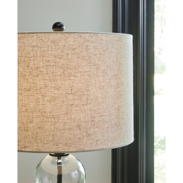 Black Glass and Metal Table Lamp Set with Drum Shade