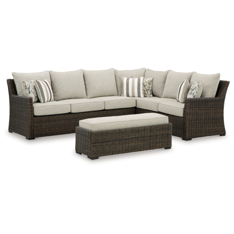 Brook Ranch Beige and Dark Brown Outdoor Sectional with Cushions