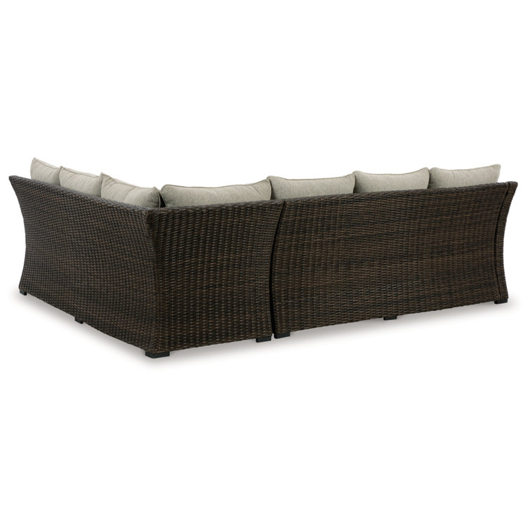 Brook Ranch Beige and Dark Brown Outdoor Sectional with Cushions