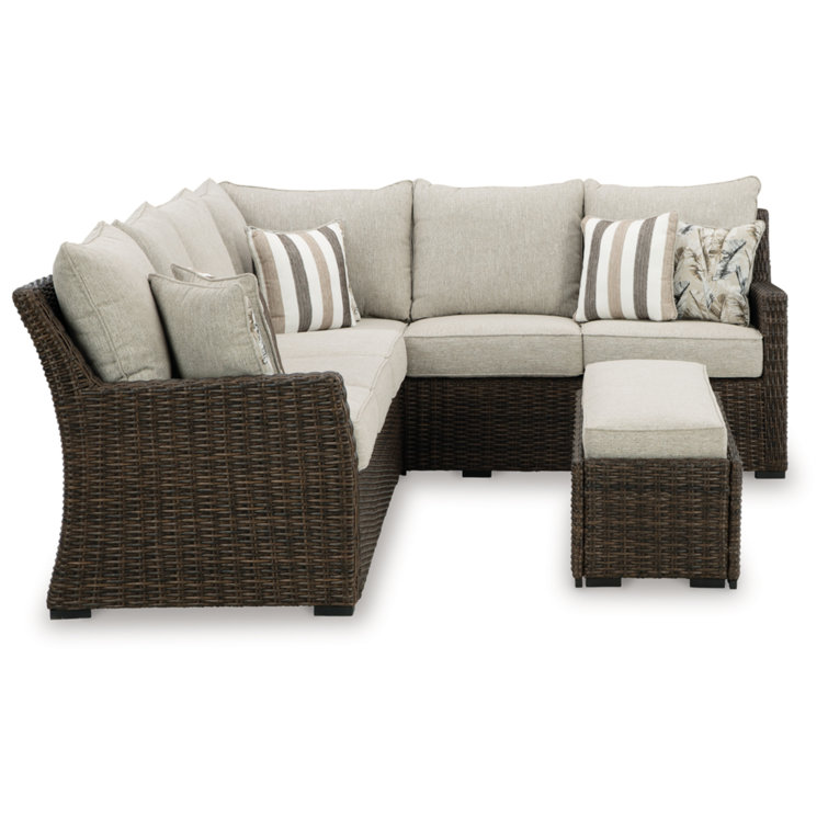 Brook Ranch Beige and Dark Brown Outdoor Sectional with Cushions