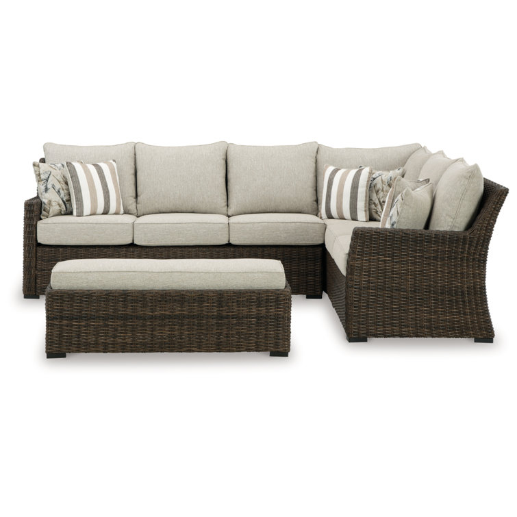 Brook Ranch Beige and Dark Brown Outdoor Sectional with Cushions