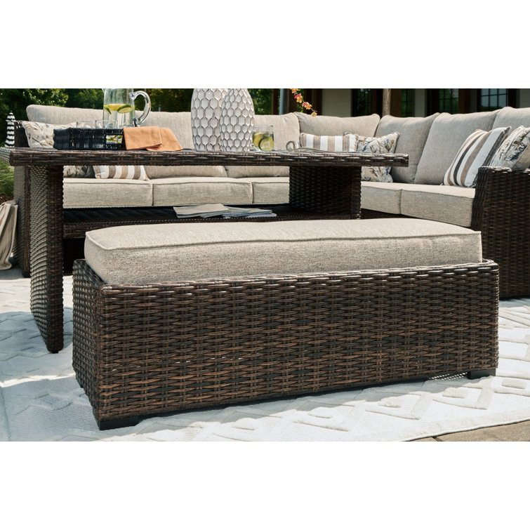 Brook Ranch Beige and Dark Brown Outdoor Sectional with Cushions