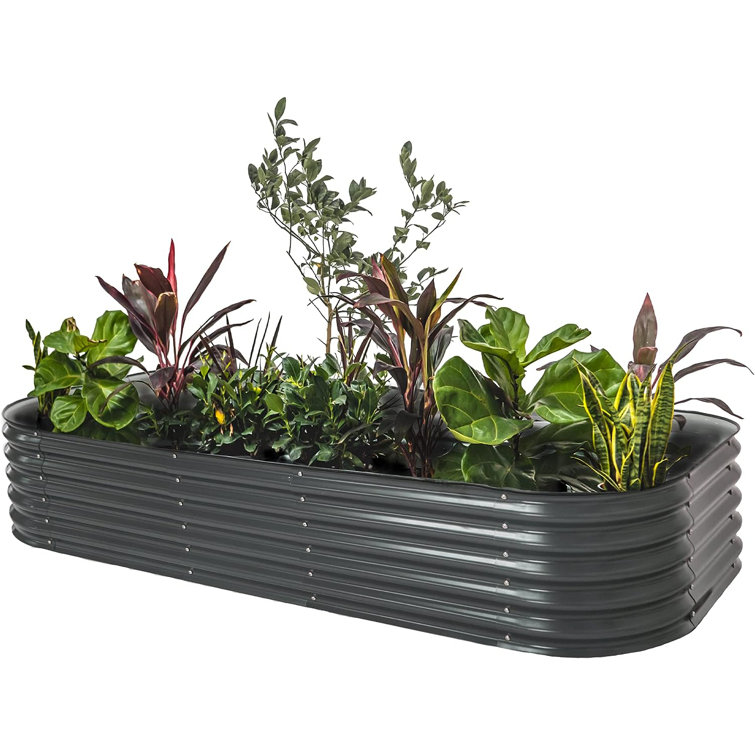 17" Tall Modern Gray Modular Metal Outdoor Raised Garden Bed