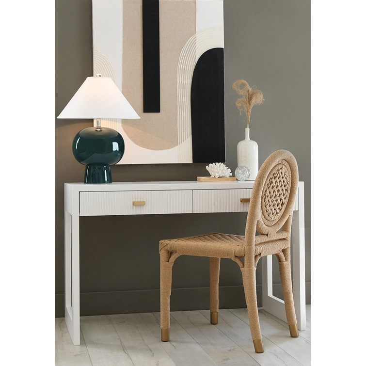 Matte White Lacquer Home Office Desk with Two Drawers