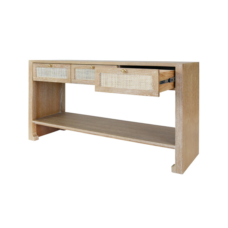 Cerused Oak Console Table with Cane Details and Storage