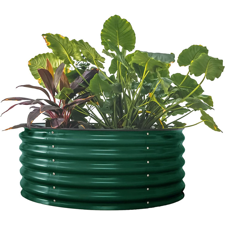 British Green 17" Tall Round Metal Outdoor Raised Garden Bed