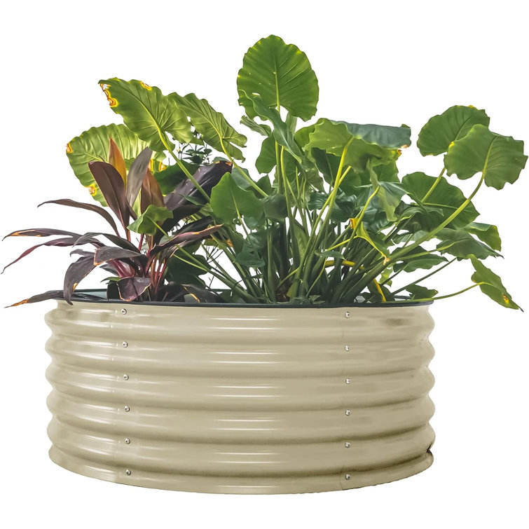 Pearl White 17" Tall Round Metal Outdoor Raised Garden Bed Set