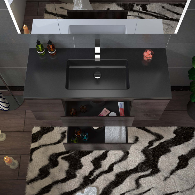 47" Gray Oak Wall-Mounted Floating Vanity with White Resin Top
