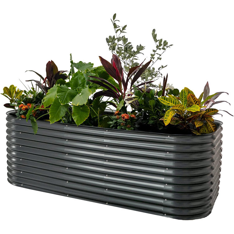 32" Extra Tall Modern Gray Metal Modular Raised Garden Bed