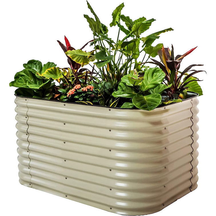 32" Tall Pearl White Metal Outdoor Raised Garden Bed