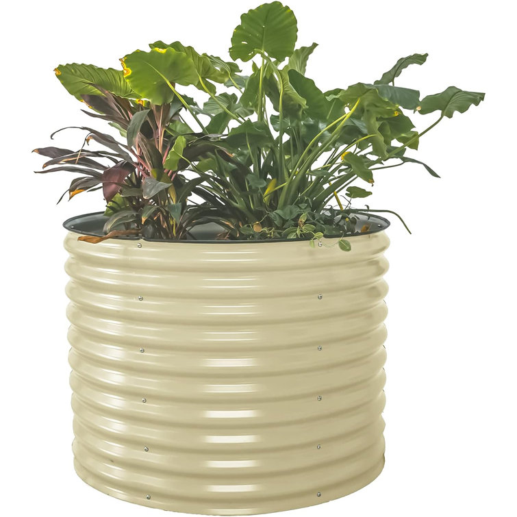 Pearl White Tall Round Metal Outdoor Raised Garden Bed