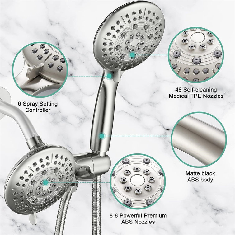 Brushed Nickel Dual 2-in-1 Handheld and Rain Shower Head