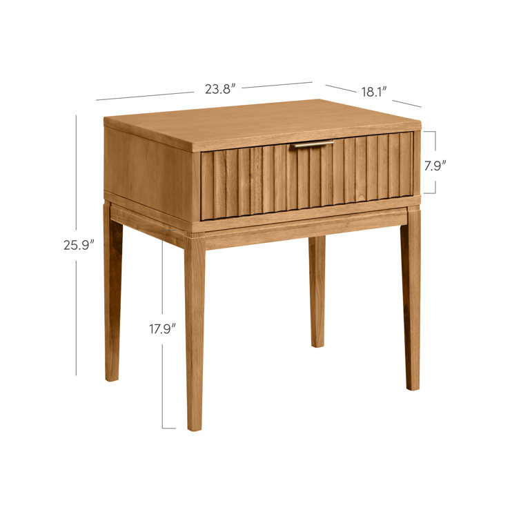 Natural Brown Fluted Wood Nightstand Set with Brass Handles
