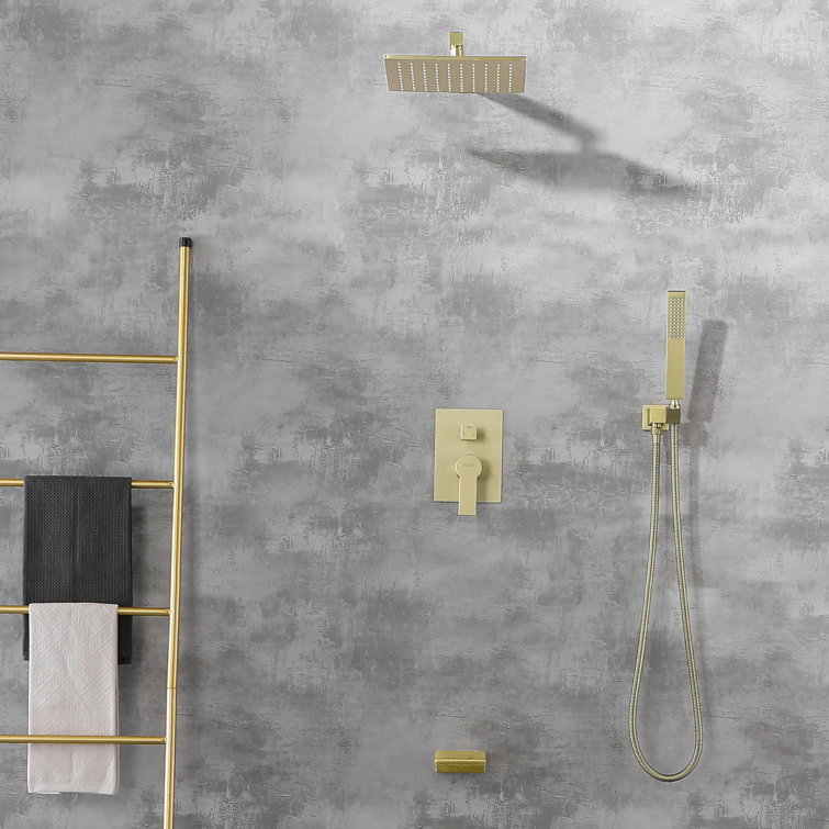 Brushed Gold 10'' Square Wall Mounted Rain Shower System