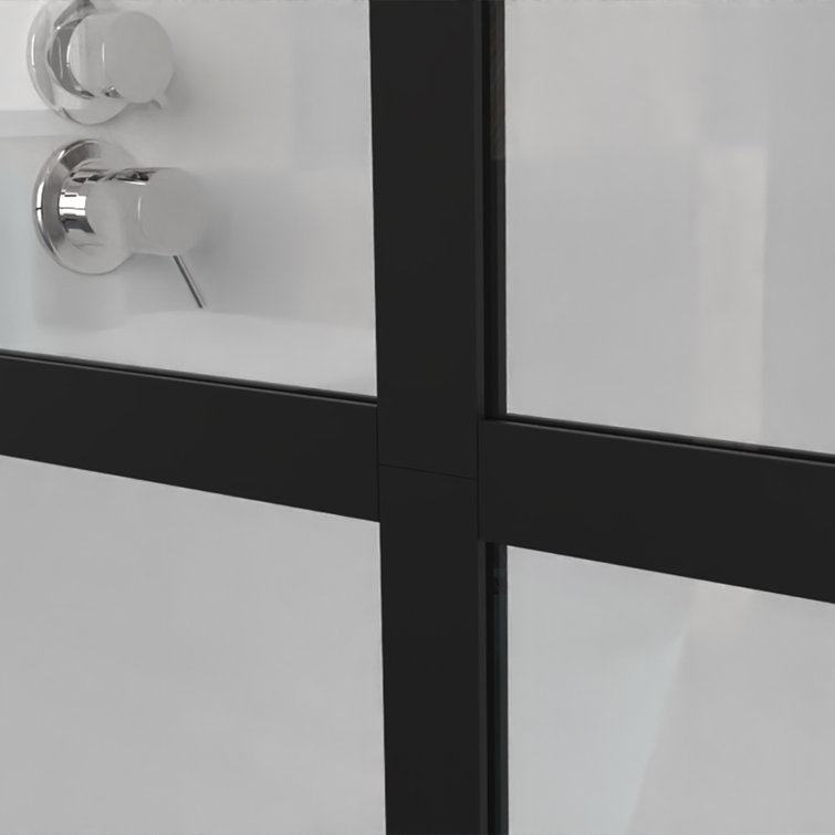 72" Frosted Tempered Glass Shower Screen Door with Black Aluminum Frame