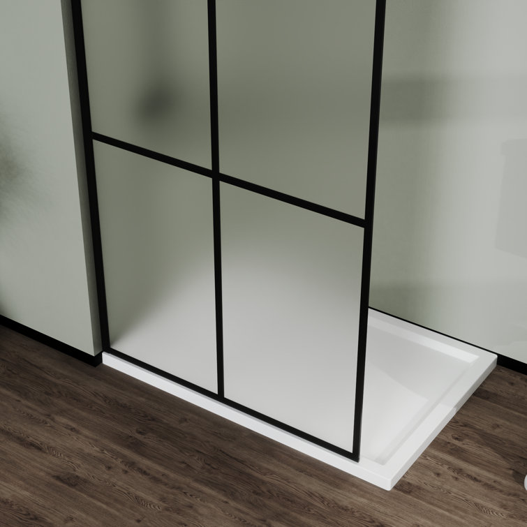 72" Frosted Tempered Glass Shower Screen Door with Black Aluminum Frame