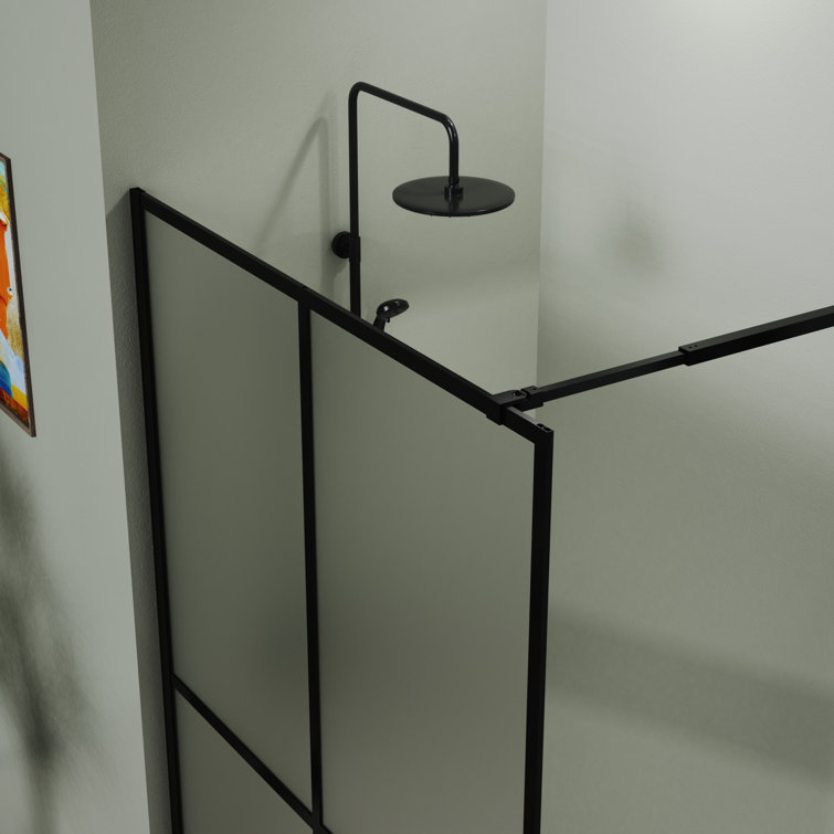 72" Frosted Tempered Glass Shower Screen Door with Black Aluminum Frame