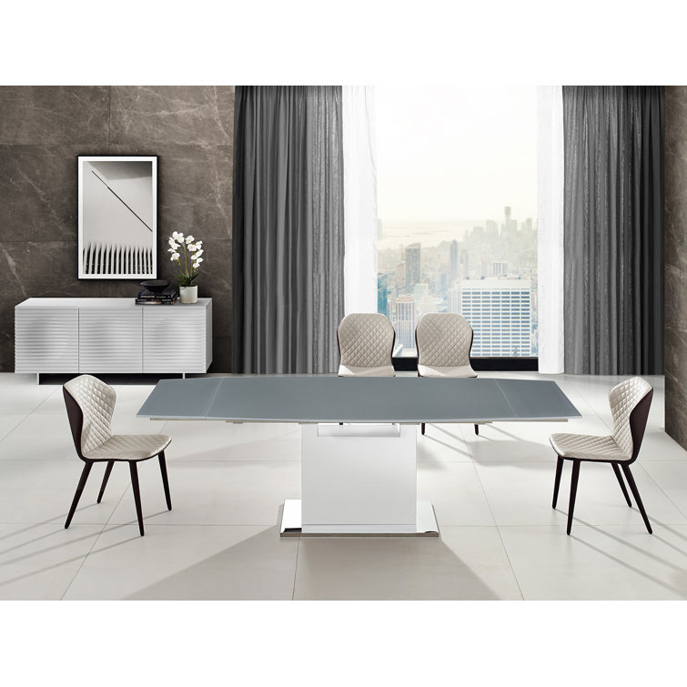 Olivia Extendable Glass Top Dining Table with High Gloss White Base