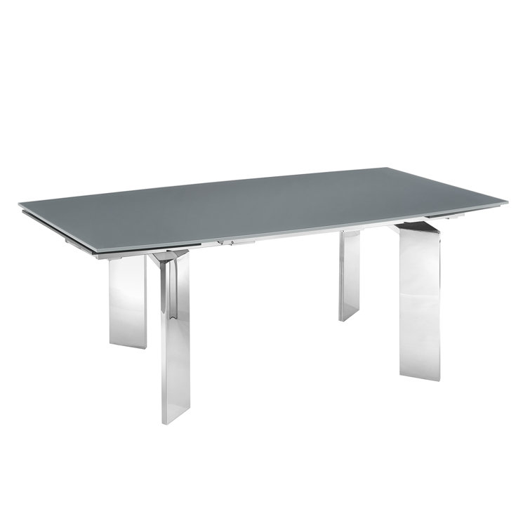 Astor Transitional Extendable Glass Dining Table in Gray and Silver