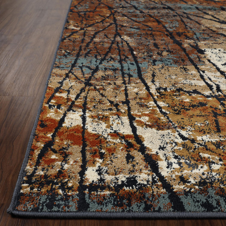 Modern Abstract Distressed Cracks Blue-Cream Area Rug, 5'x8'