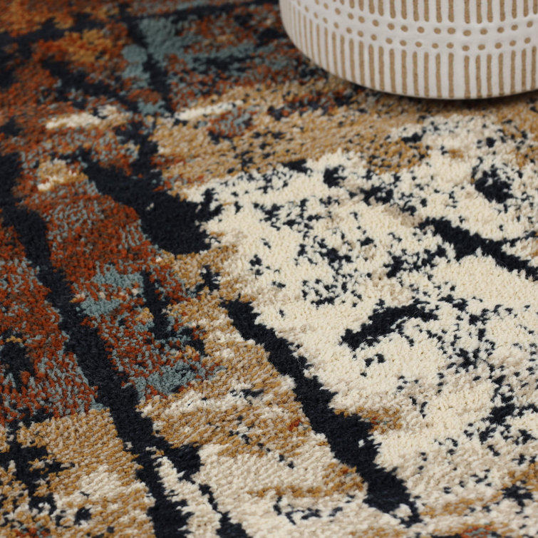 Modern Abstract Distressed Cracks Blue-Cream Area Rug, 5'x8'