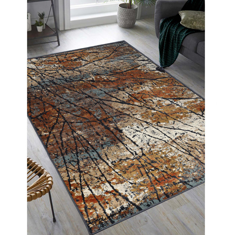 Modern Abstract Distressed Cracks Blue-Cream Area Rug, 5'x8'