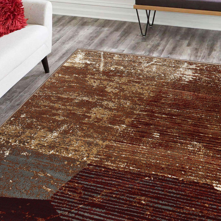 Brown-Rust Geometric Stain-Resistant Synthetic Area Rug 8'x10'