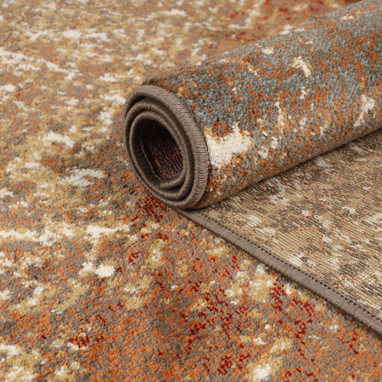 Brown-Rust Geometric Stain-Resistant Synthetic Area Rug 8'x10'