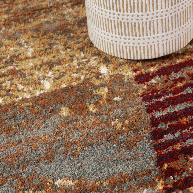 Brown-Rust Geometric Stain-Resistant Synthetic Area Rug 8'x10'