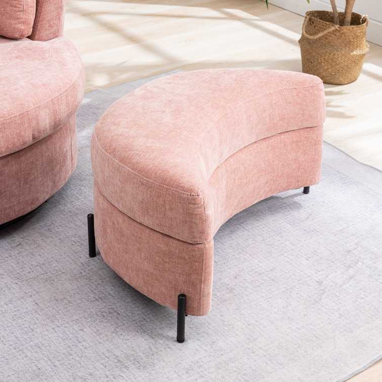 Pink Chenille Swivel Barrel Chair with Ottoman