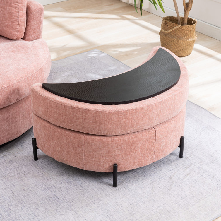 Pink Chenille Swivel Barrel Chair with Ottoman