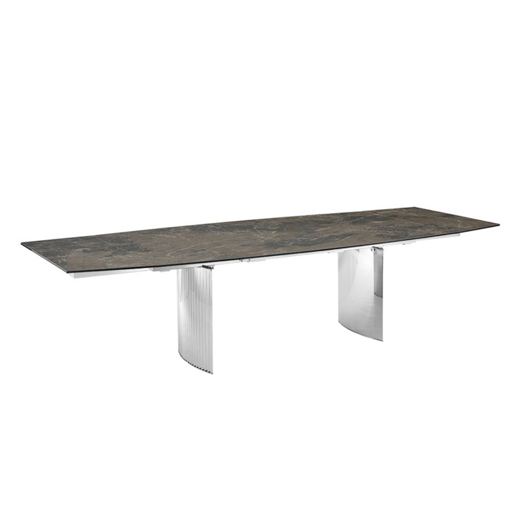 Allegra Modern Stainless Steel Extendable Dining Table in Brown