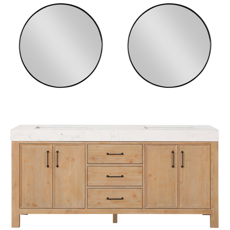 Leon 72" Fir Wood Brown Double Vanity with White Composite Top and Mirrors