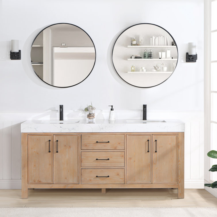 Leon 72" Fir Wood Brown Double Vanity with White Composite Top and Mirrors