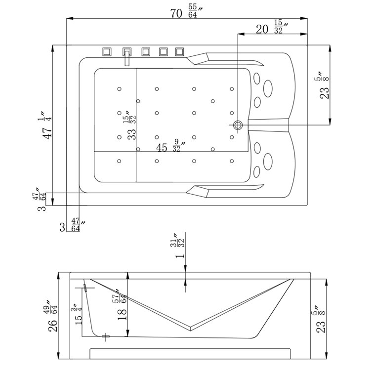 71'' White Acrylic Alcove Whirlpool Bathtub with Jets