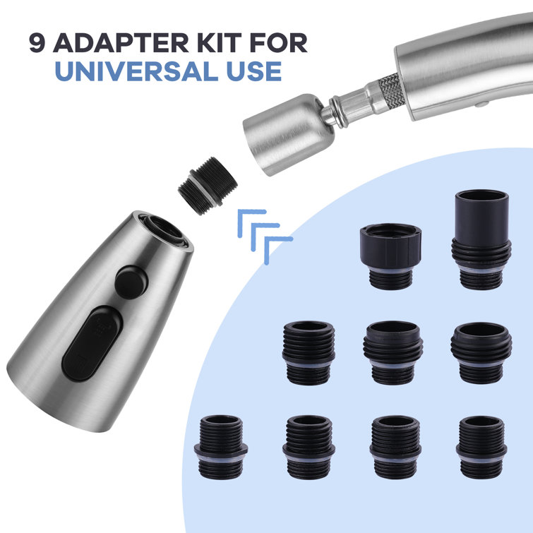 Brushed Nickel 3-Function Kitchen Sink Sprayer Head with Adapters
