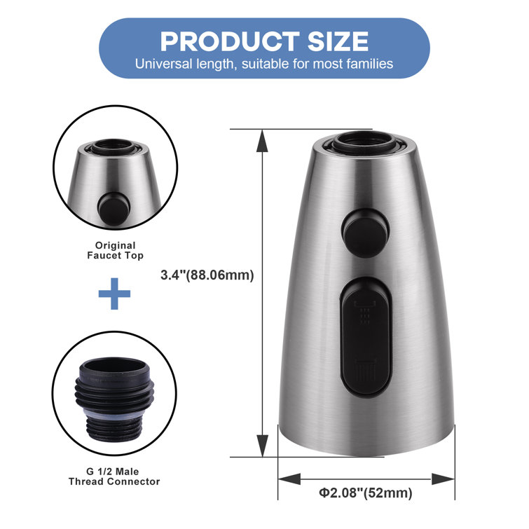 Brushed Nickel 3-Function Kitchen Sink Sprayer Head with Adapters