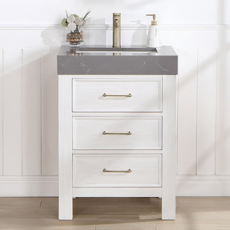 Leon 24'' Black Fir Wood Bathroom Vanity with White Marble Top