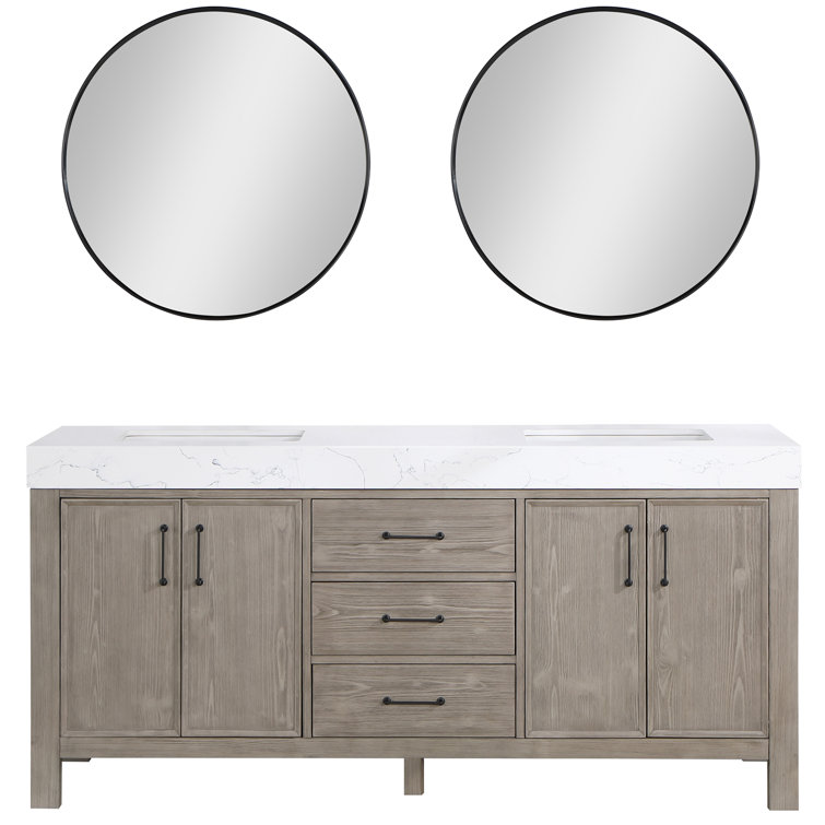 Leon 72" Fir Wood Brown Double Vanity with White Composite Top and Mirrors
