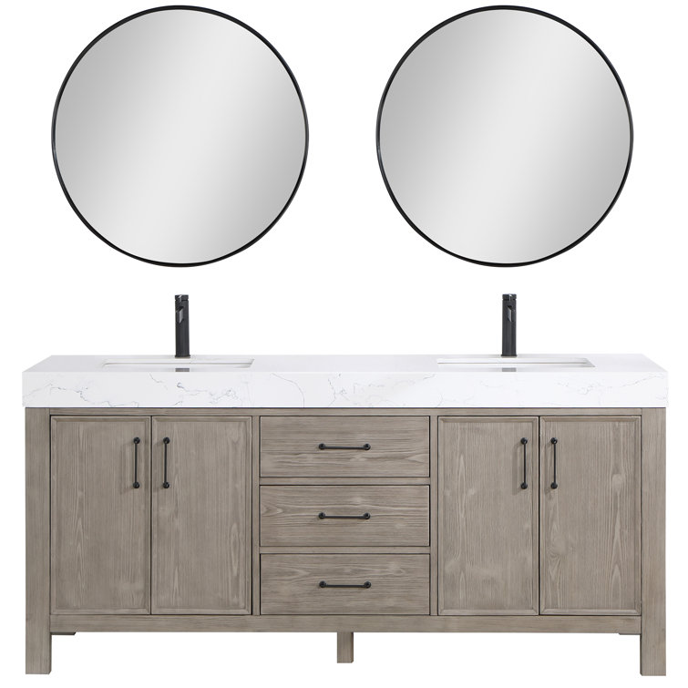 Leon 72" Fir Wood Brown Double Vanity with White Composite Top and Mirrors