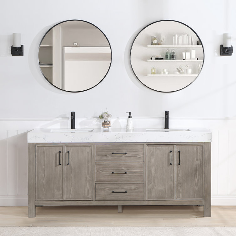 Leon 72" Fir Wood Brown Double Vanity with White Composite Top and Mirrors