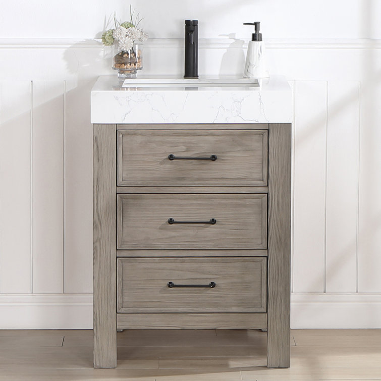 Leon 24" Fir Wood Brown Bathroom Vanity with White Composite Top