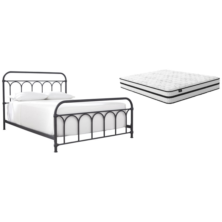 Charmfield Matte Black Queen Metal Bed with Headboard