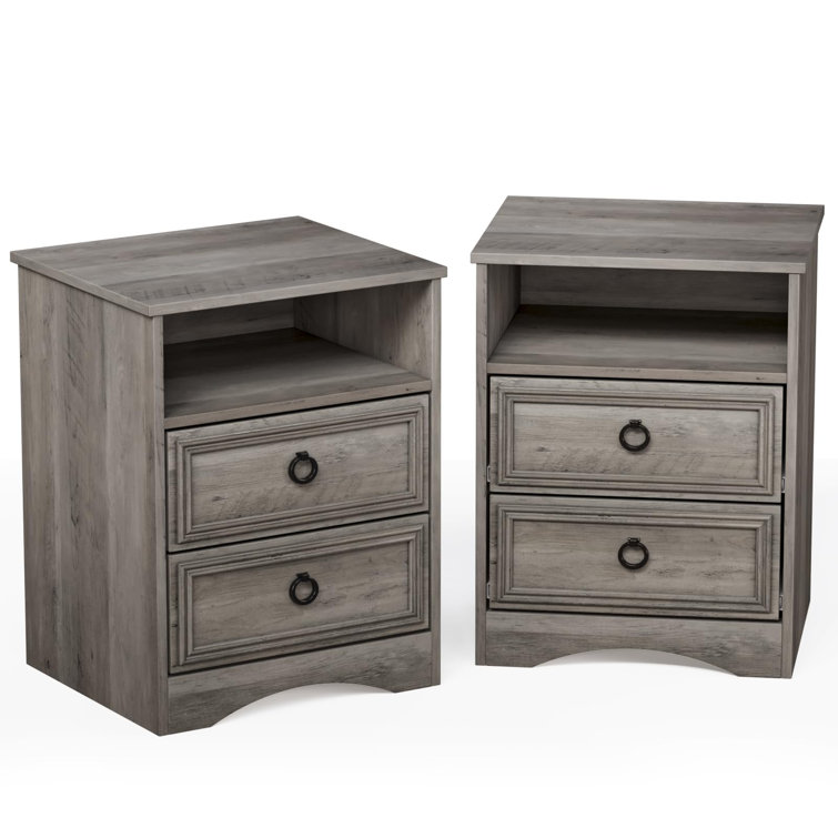 Gray Wash 2-Drawer Nightstand Set with Metal Handles